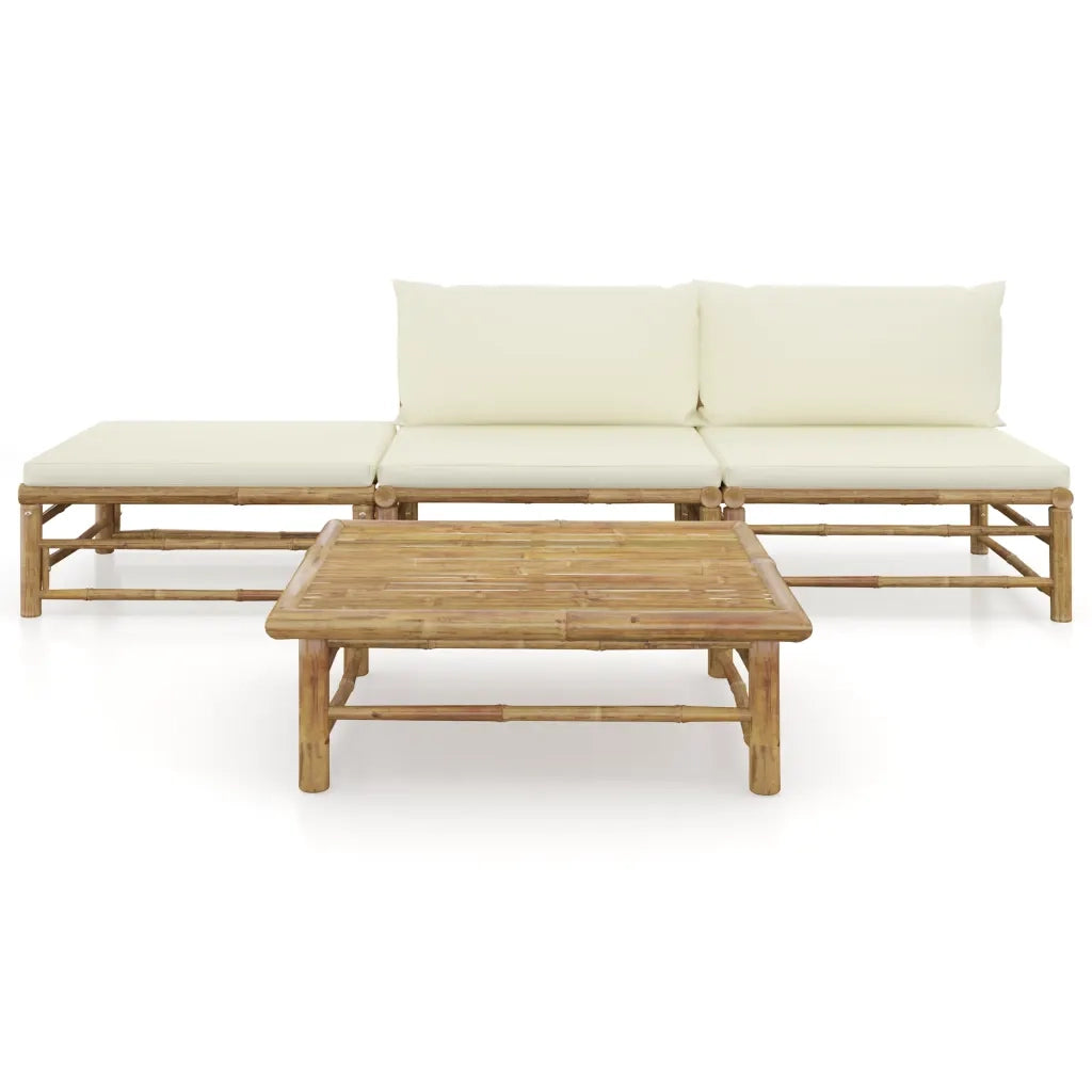 Set Divani da Giardino 4 pz con Cuscini Bianco Crema in BambÃ¹ cod mxl 41443