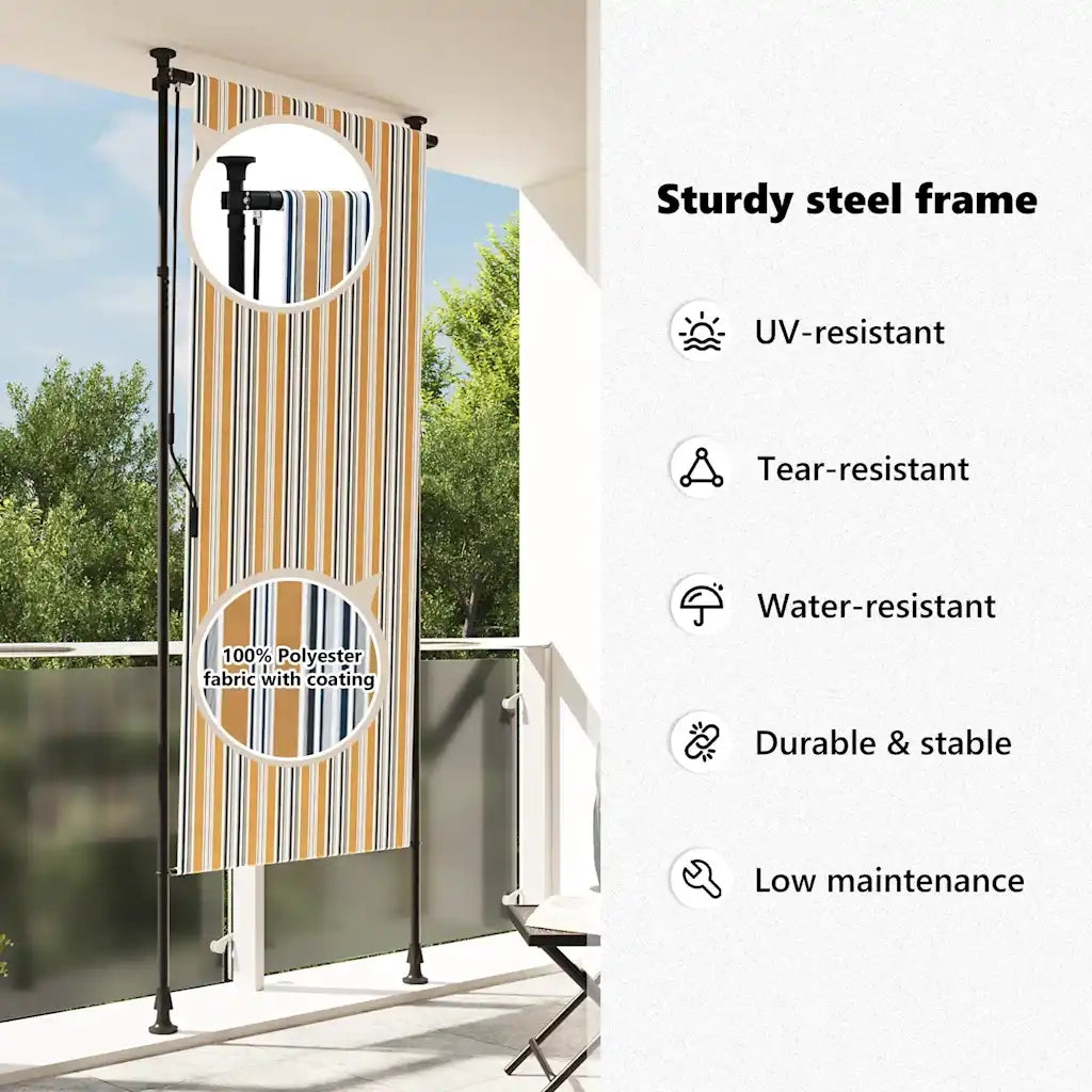 Tenda a Rullo Esterno Gialla e Bianca 120x270cm Tessuto Acciaio 368773