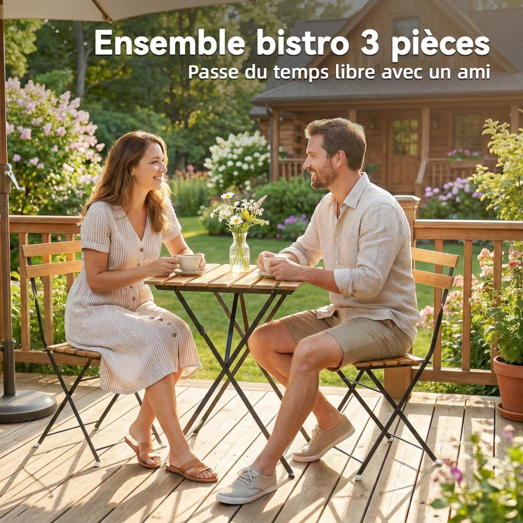 Set Bistrot 3 Pezzi ¨C Minimal ¨C Legno di Acacia, Naturale, 55x55x71 cm