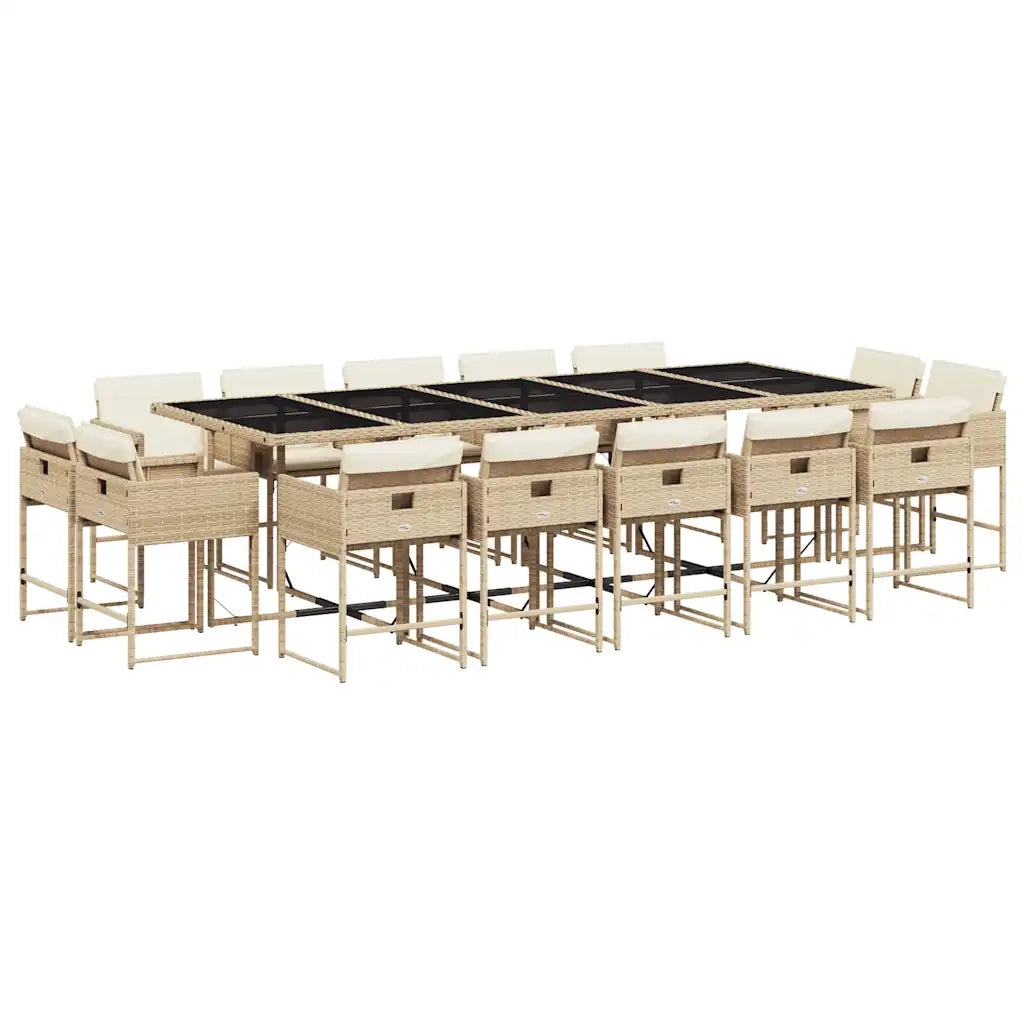 Set da Pranzo da Giardino 15 pz con Cuscini Beige in Polyrattan 3211414