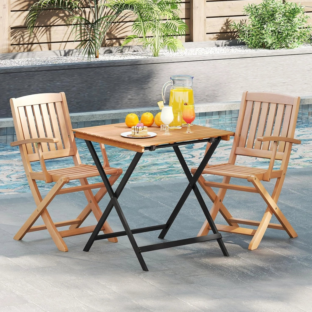 Tavolo Pieghevole da Esterno, Quadrato in Legno di Acacia, 2 Ganci di Fissaggio, Struttura a X, per Balcone Terrazzo Giardino, Portata 80 kg