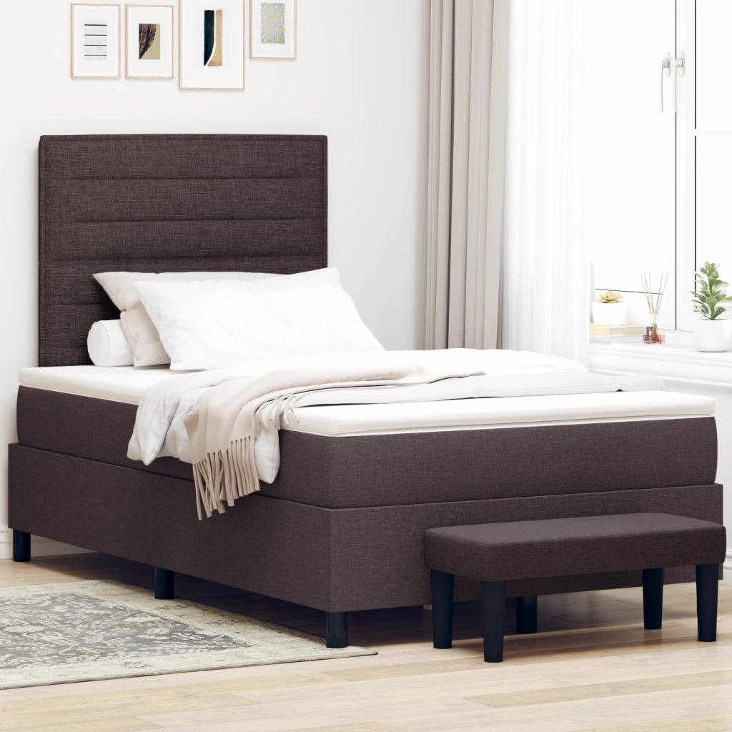 Letto a Box Spring con Materasso e Panchina Marrone Scuro 120x190 cm Tessuto