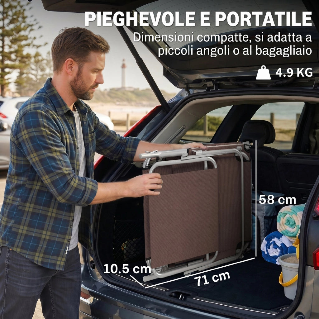 Lettino Prendisole da Giardino Pieghevole e Regolabile con Tettuccio in Tessuto Marrone, 187x58x50 cm