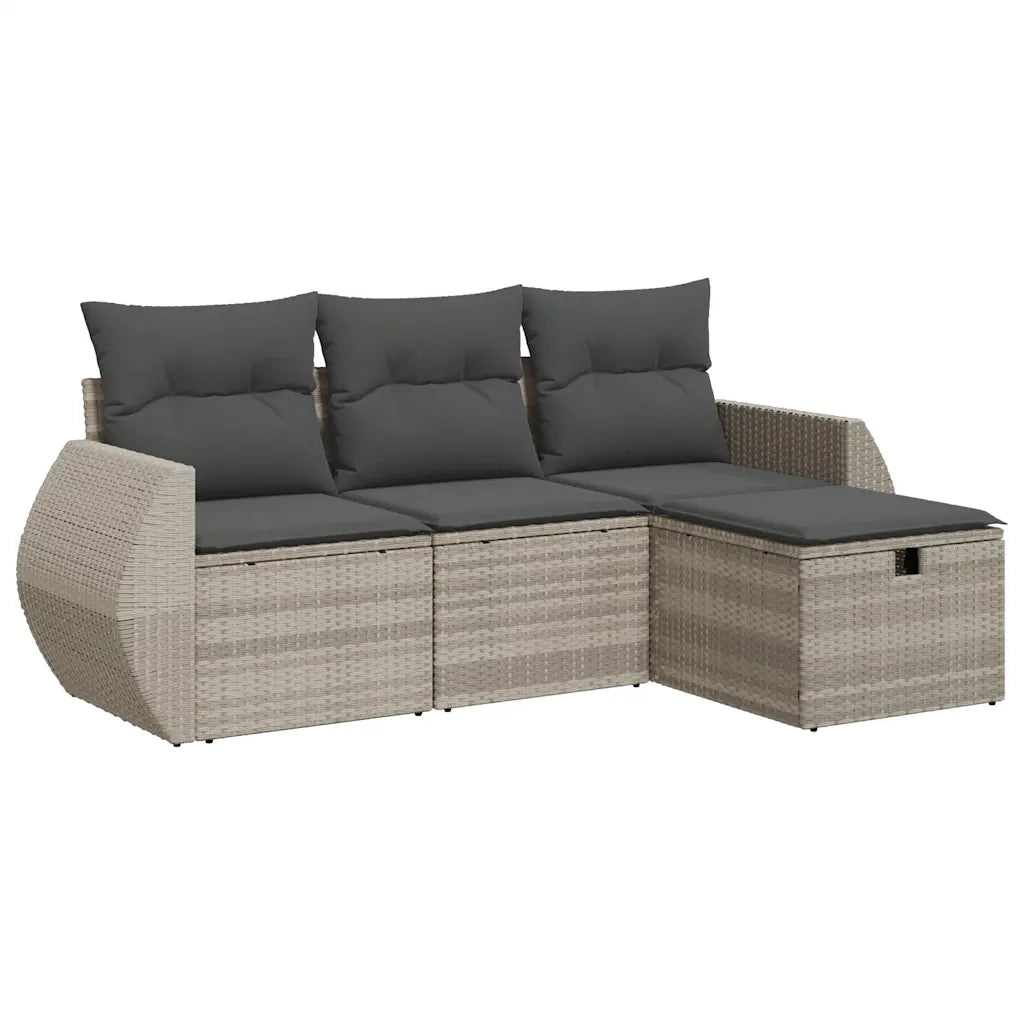 Set Divano da Giardino 4pz con Cuscini Grigio Chiaro Polyrattan 3325558