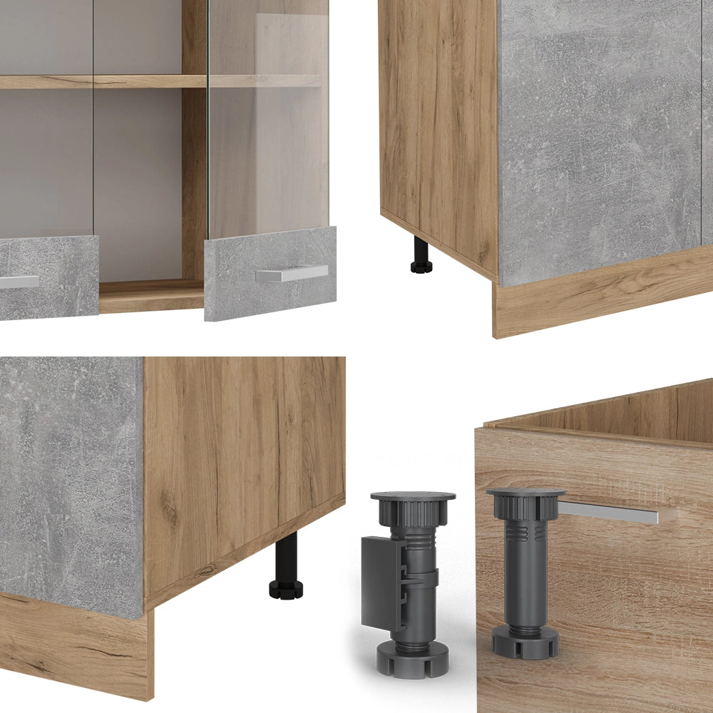 Vicco Cucina componibile Calcestruzzo/quercia dorata 300 cm con armadio alto, PL Antracite
