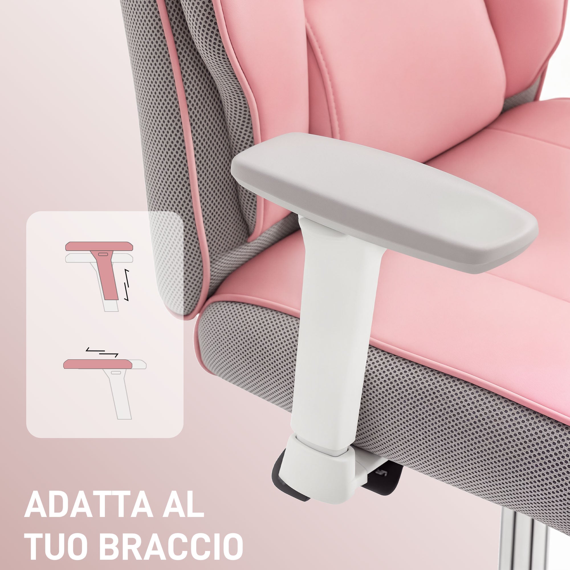 Sedia da Ufficio Ergonomica Rinforzata con Braccioli Regolabili Poggiapiedi e Poggiatesta in PU Rosa