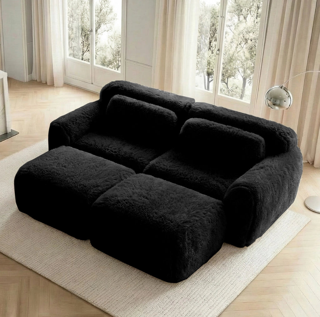 Divano modulare angolare in tessuto plush; 204x179x73 cm; nero