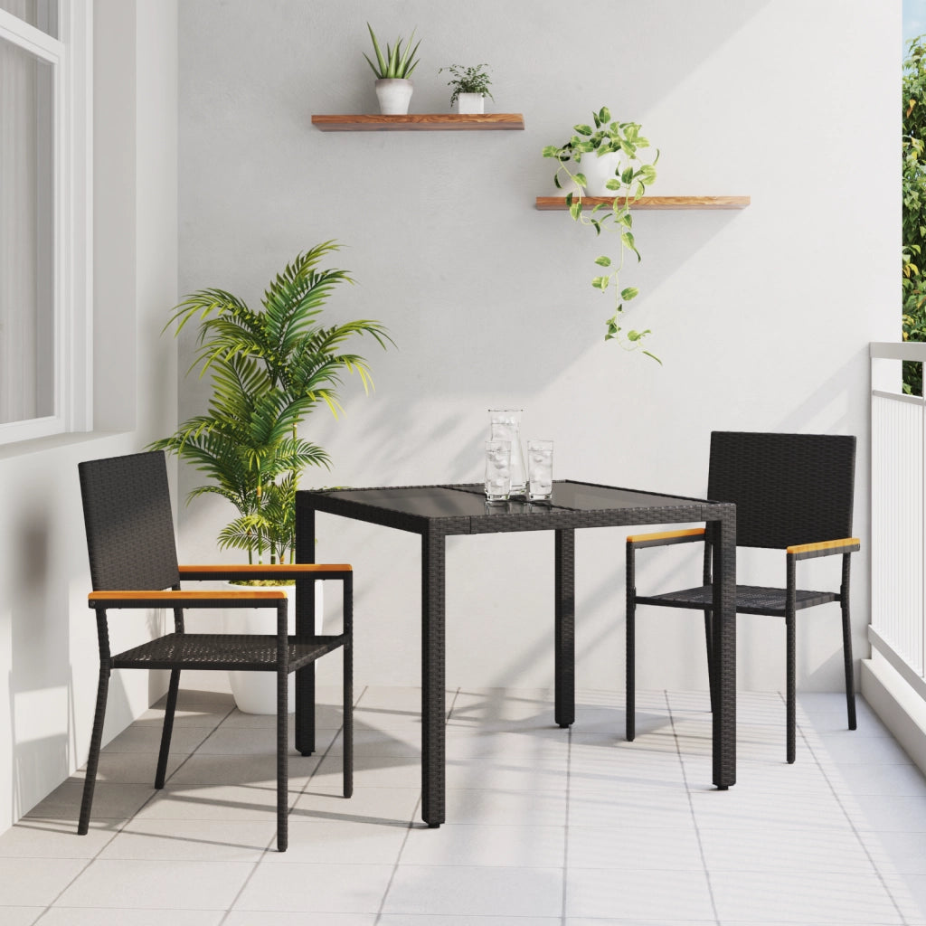 Set da Pranzo da Giardino  3 Pezzi Nero Polyrattan