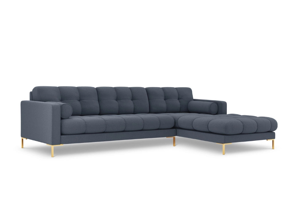 Cosmopolitan Design - Divano angolare destro "Bali" 5 posti in tessuto strutturato blu scuro 