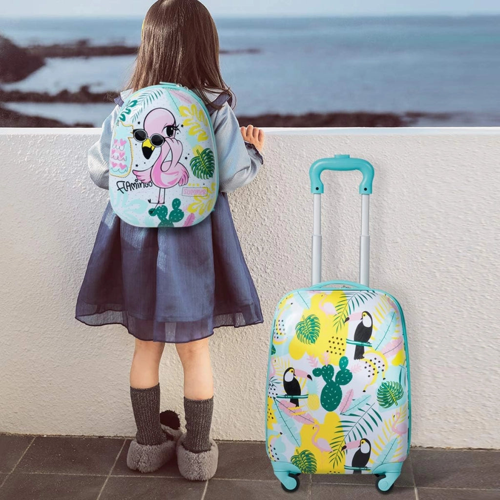 2 Pezzi Valigia per Bambini con Maniglia Retrattile + Zaino Bagaglio a Mano, Set Trolley Valigia per Bambini con Ruote Girevoli a 360 °