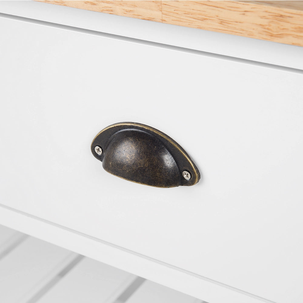 Carrello Cucina Bianco Legno Chiaro Piano 2 Ripiani 2 Posate Cassetti Rotelle Scandinavo Moderno