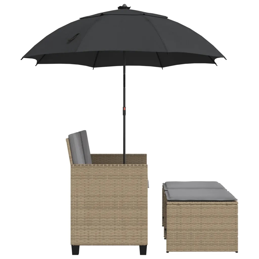 vidaXL Divano Giardino 2Posti Ombrellone e Sgabelli Beige Polyrattan
