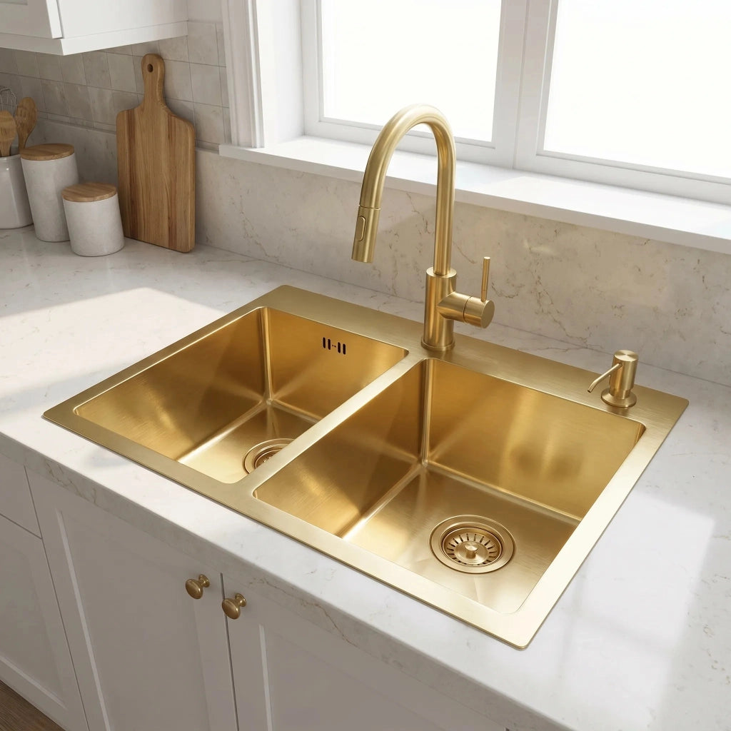 Lavello In Acciaio Toby Brush Gold senza rubinetto da cucina