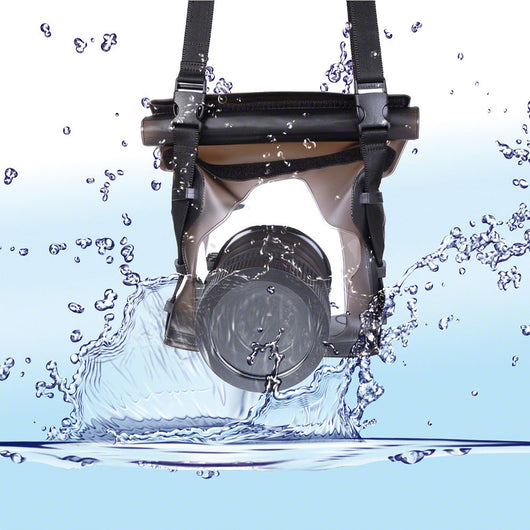 DiCAPac WP-S10 Borsa impermeabile per fotocamera DSLR con obiettivo, custodia subacquea, protezione dall'acqua fino a 5 metri di profondità, nero e marrone scuro