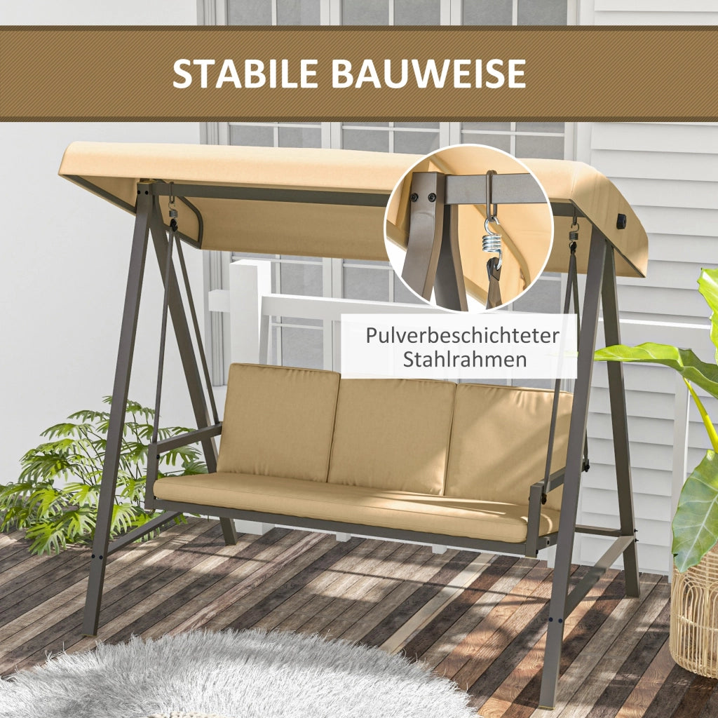 Altalena Da Giardino 3 Posti Con Tetto Orientabile E Cuscini Beige Poliestere Per Esterni