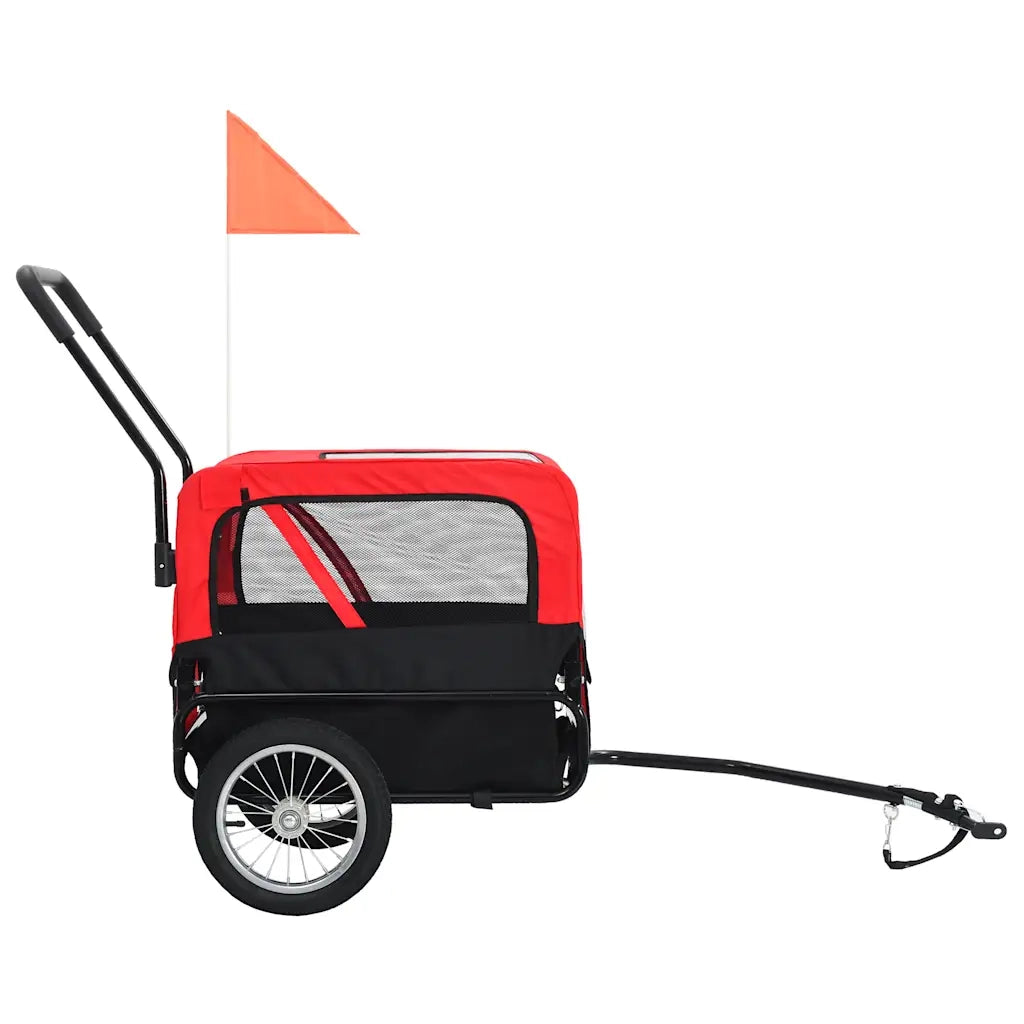 Rimorchio per Animali Domestici e Passeggino 2in1 Rosso e Nero 91762