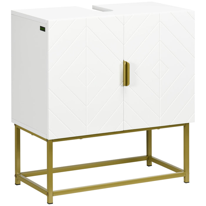 Mobile Sotto Lavabo Bagno 60x30x65 cm in Legno e Acciaio Bianco e Oro