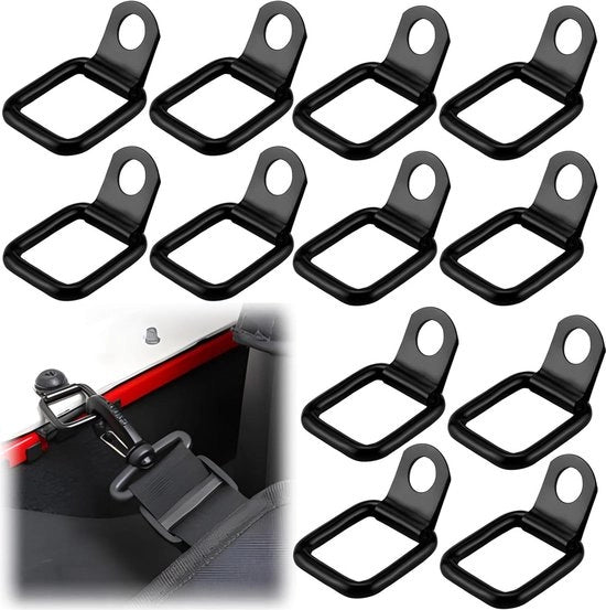 12 pezzi di D-ring Sjorogen - Trasporto sicuro - Acciaio inossidabile - Serrature di traino pieghevoli - Camion autocarri - Auto bestioni - Barche cavo di traino - 55 x 32 cm Nero.