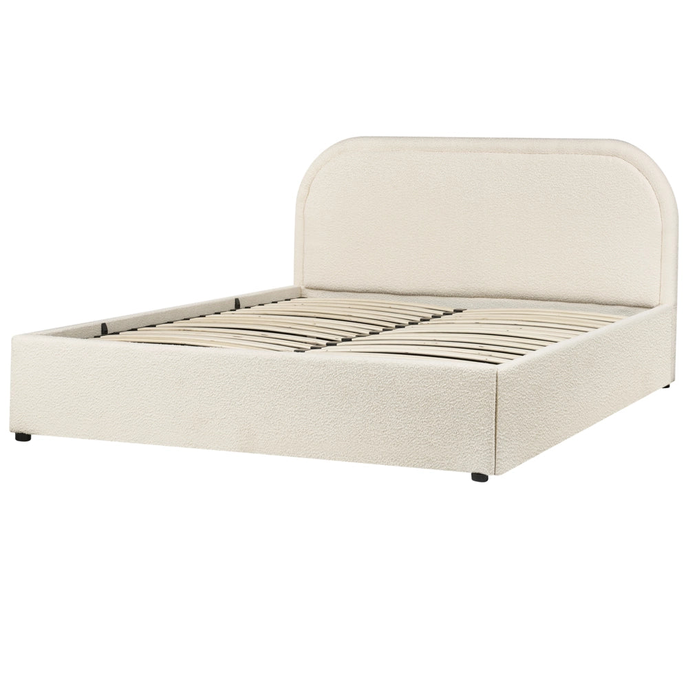 Letto matrimoniale EU Light Beige Boucle 140 x 200 cm Struttura imbottita Poggiatesta con contenitore