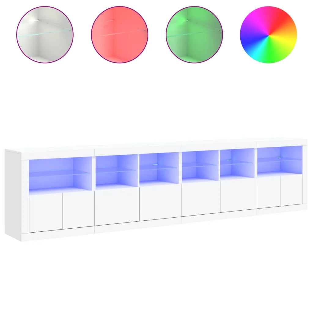 Credenza con Luci LED-Buffet-Armadio da cucina Bianca 283x37x67 cm