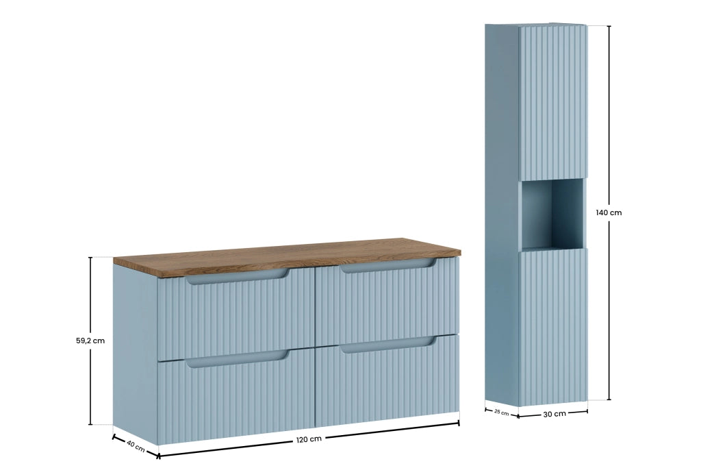 Set mobili bagno 120 cm con piano e Szafką wysoką Nova Denim 120 cm