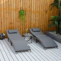 Lettini Prendisole Richiudibili con Cuscini Rimovibili e Tavolino Pieghevole, Set 3 Pz in Rattan, Grigio