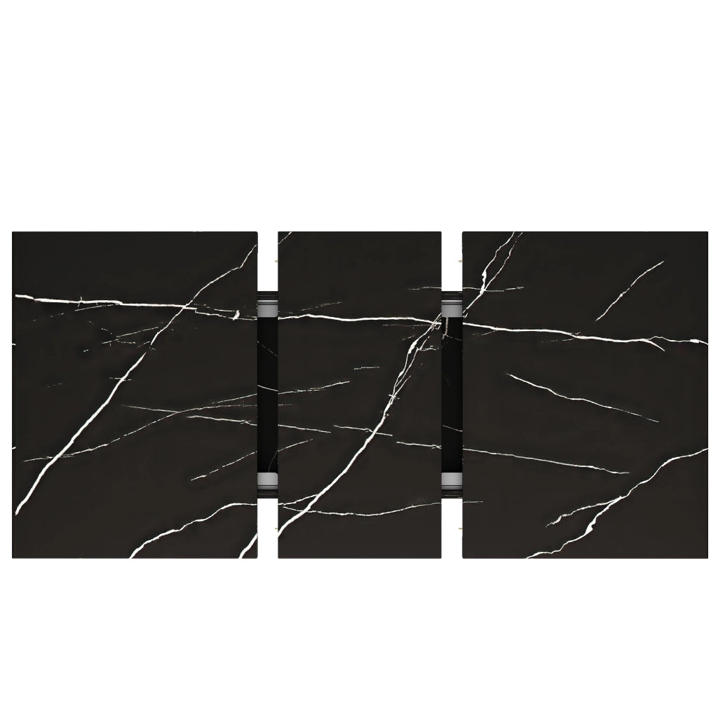 Tavolo da pranzo allungabile in MDF effetto marmo nero, con struttura in metallo, per cucina e soggiorno, 120 × 75 × 75,5 cm