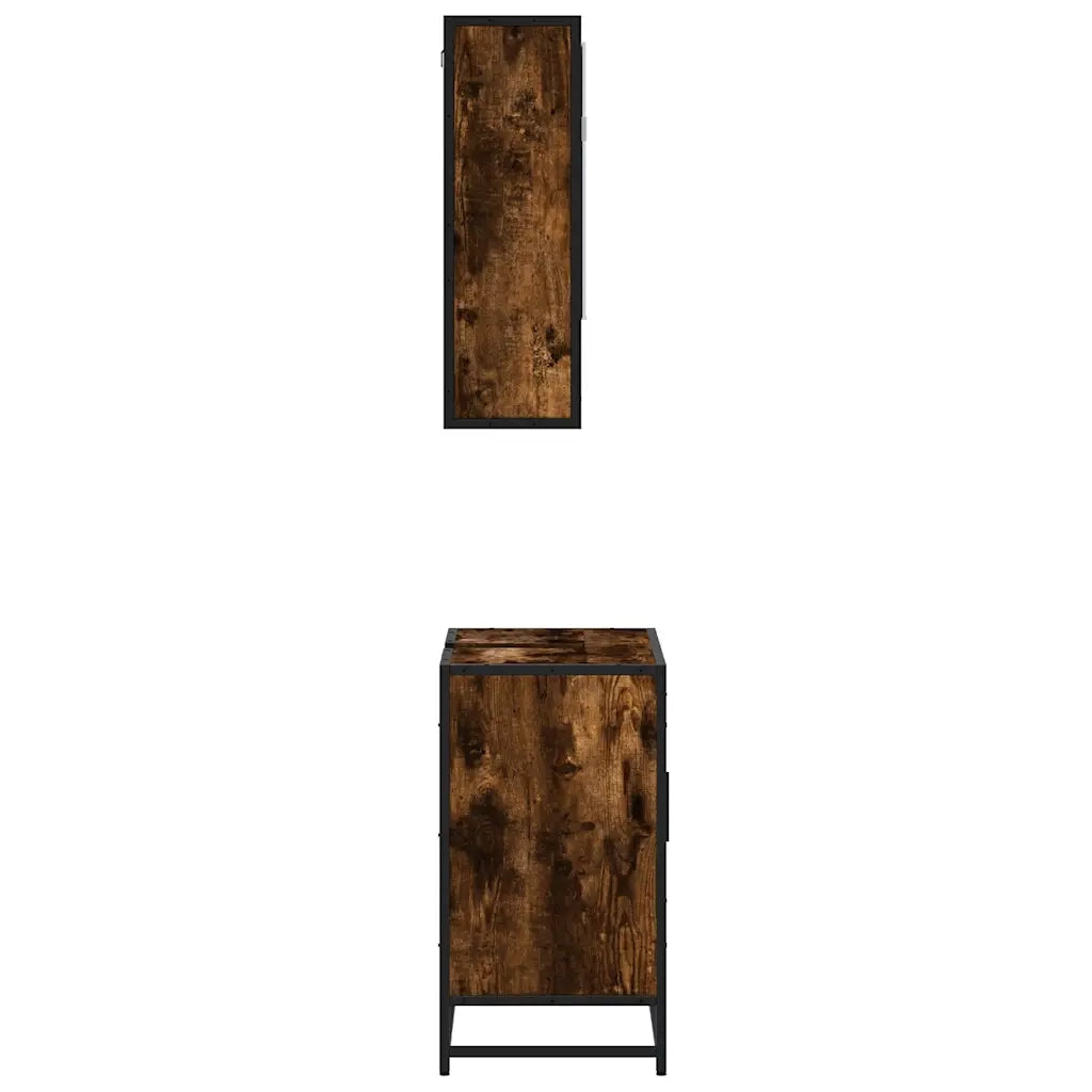 Set Mobili da Bagno | Armadio da bagno 2 pz Rovere Fumo in Legno Multistrato