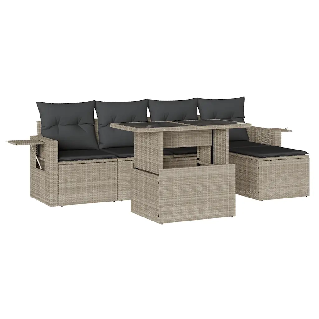 Set Divano da Giardino 6pz con Cuscini Grigio Chiaro Polyrattan 3267872