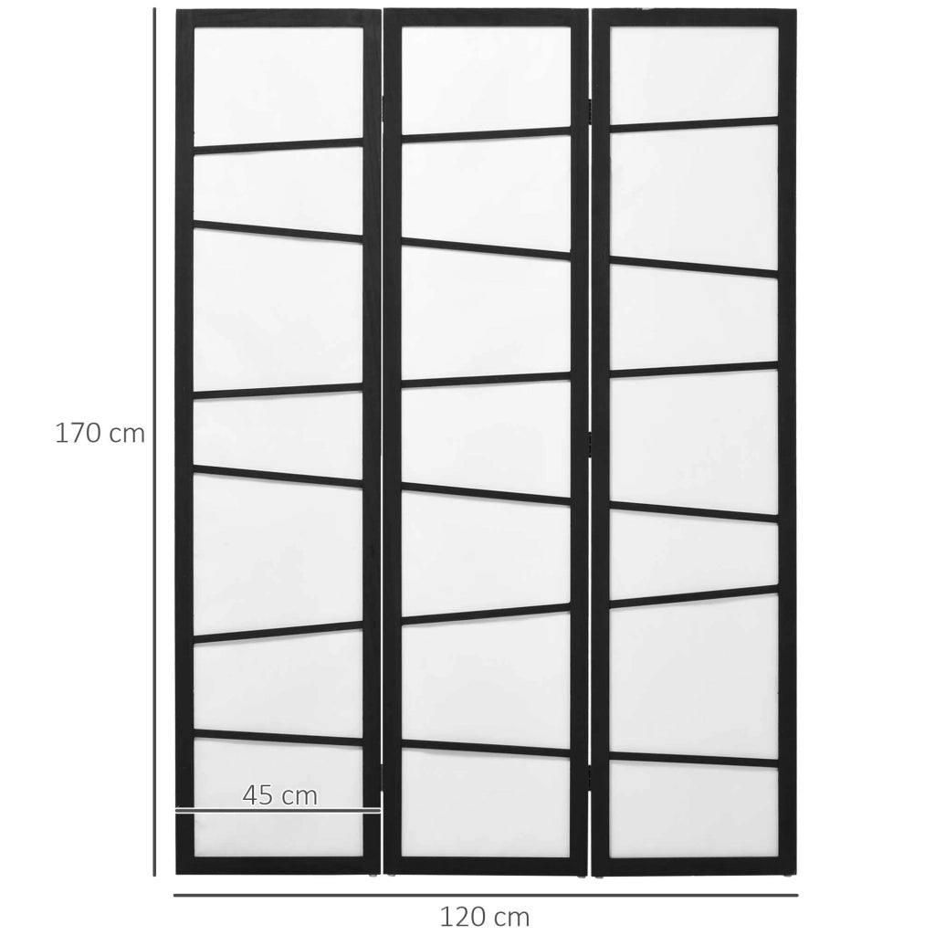 Paravento Separ¨¨ a 3 Pannelli Pieghevole in Legno, 120x170cm, Nero e Bianco