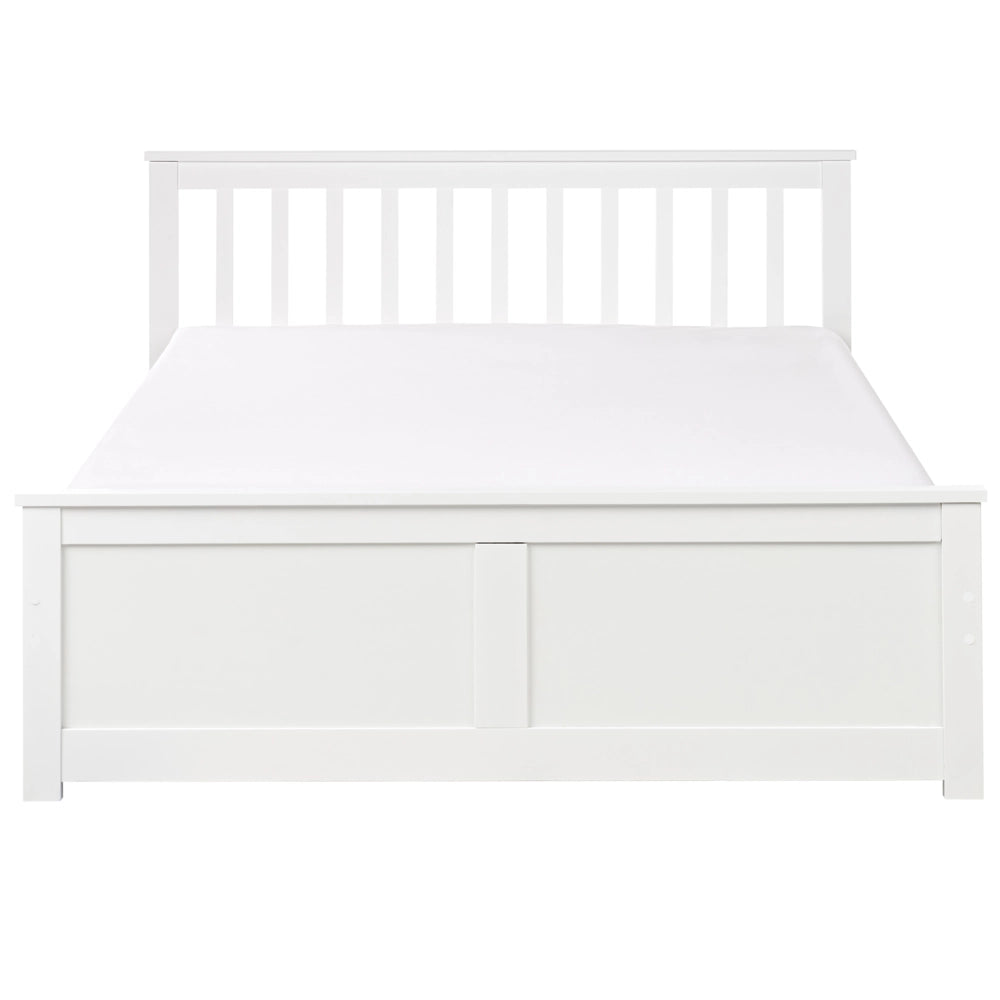 Letto matrimoniale in legno di Pino Bianco con Rete a Doghe 140 x 200 cm stile minimalista