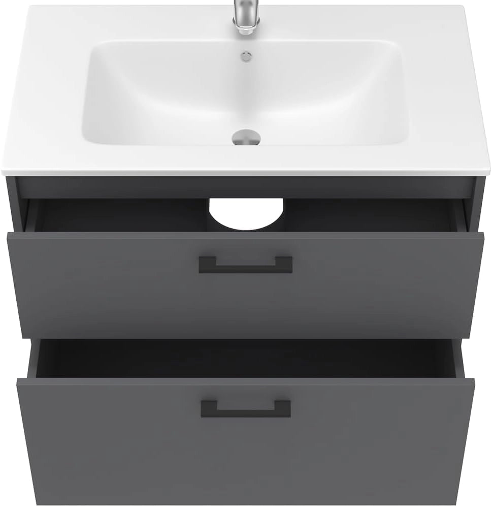 Set di mobili da bagno Lanco, Antracite, 80 x 61.5 cm con lavabo, composto da mobile sottolavabo e lavabo