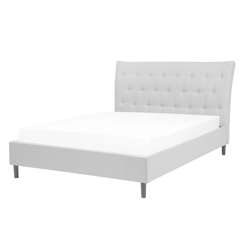 Letto a doghe Tessuto in poliestere grigio Gambe in legno imbottite Testiera capitonné 140 x 200 cm matrimoniale Design moderno