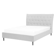 Letto a doghe Tessuto in poliestere grigio Gambe in legno imbottite Testiera capitonné 140 x 200 cm matrimoniale Design moderno