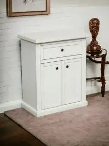 Mobiletto entratina in legno Shabby chic bianco 2 ante 1 cassetto telaio