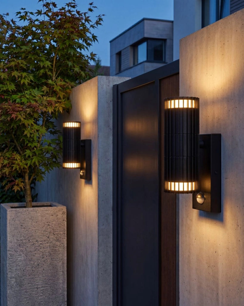 Set di 2 applique da esterno moderne per giardino con sensore di movimento, in alluminio nero design moderno
