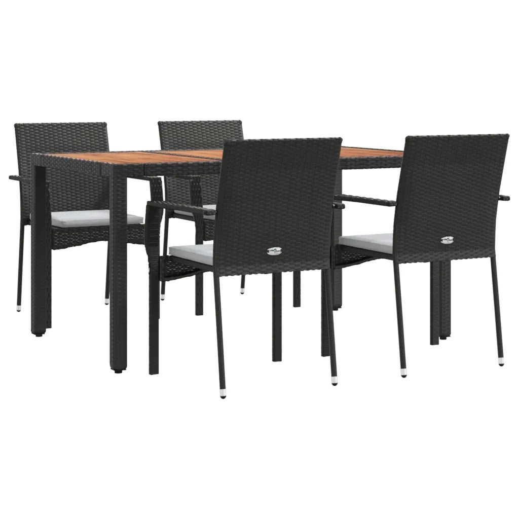 Set da Pranzo da Giardino 5 pz | Set Salotto da Giardino Nero con Cuscini in Polyrattan