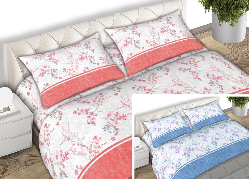 Completo Lenzuola 100% Cotone Made Italy Fantasia Floreale Venezia C.N - Matrimoniale - Azzurro