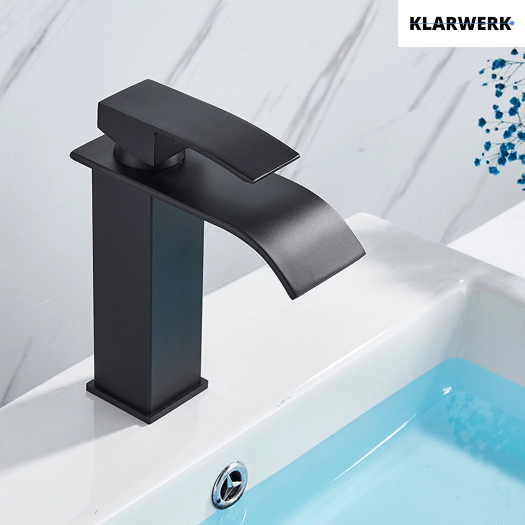 ROSA | Rubinetto da bagno Premium Hotel Waterfall Nero | Miscelatore per lavabo in acciaio inox per catering | Rubinetto dal design quadrato
