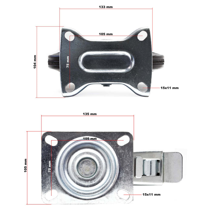 Set rotelle da trasporto 200 mm 2 ruote piroettanti con freno 2 fisse, nucleo in metallo, 150 kg a ruota