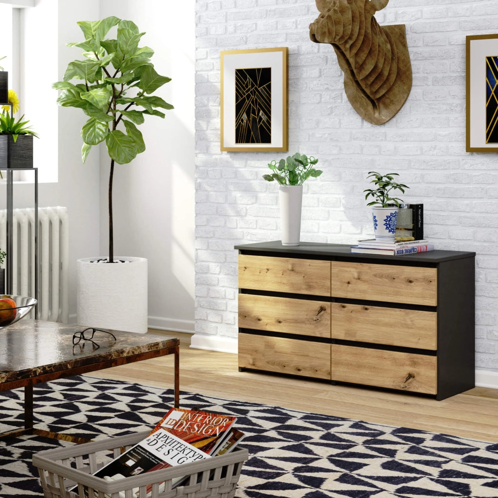 Cassettiera CL100 compatta AKORD Grigia Grafite 100 cm 6 cassetti inserto frontale Quercia Artisan 100x35x57 cm