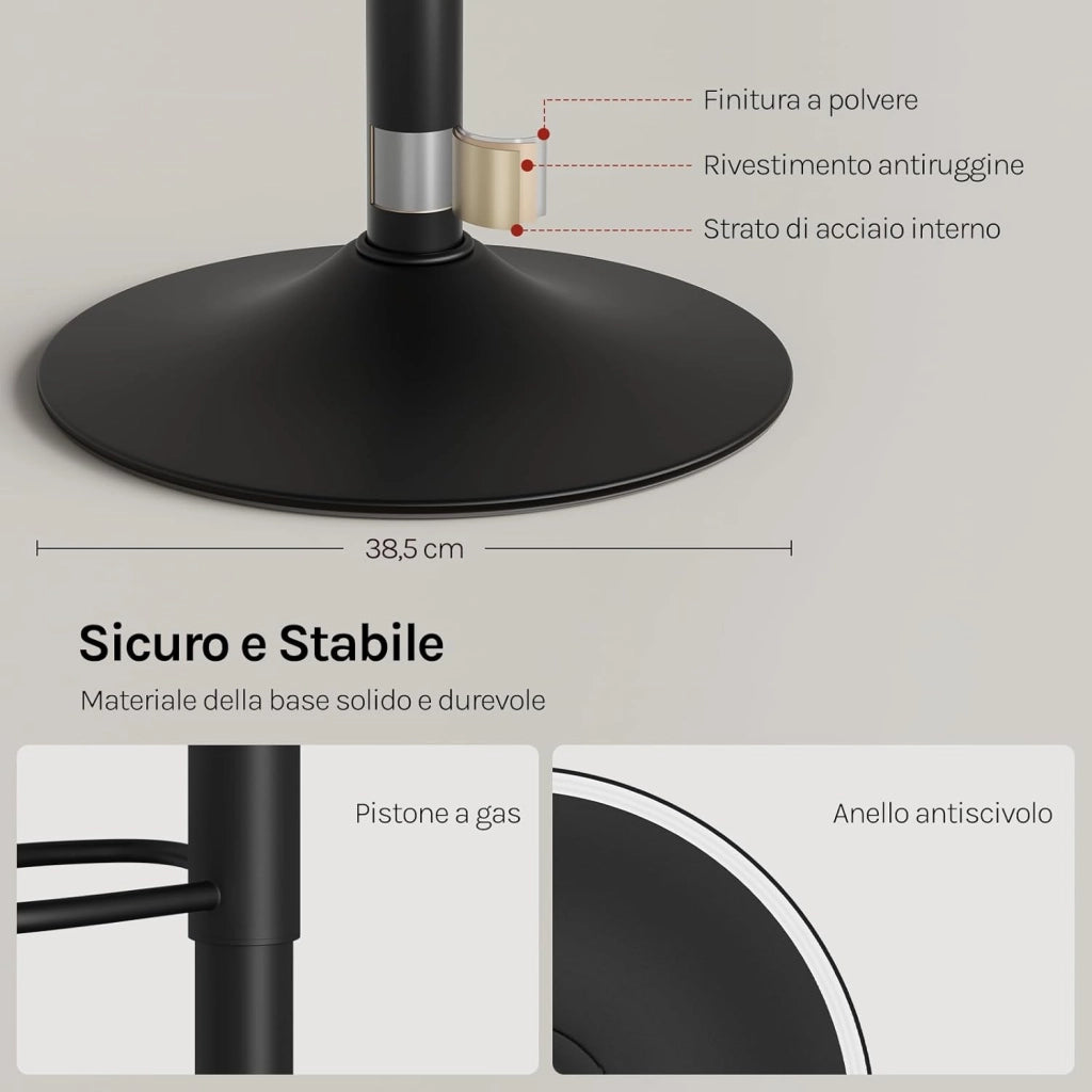 Sgabelli da Cucina Set di 4, Sgabello da Bar Colazione Regolabile in Altezza, Sgabello da Banco Girevole a 360°per Bar, Cucina, Banco, Caffè, PVC+Metallo, con Poggiapiedi, Grigio+Nero