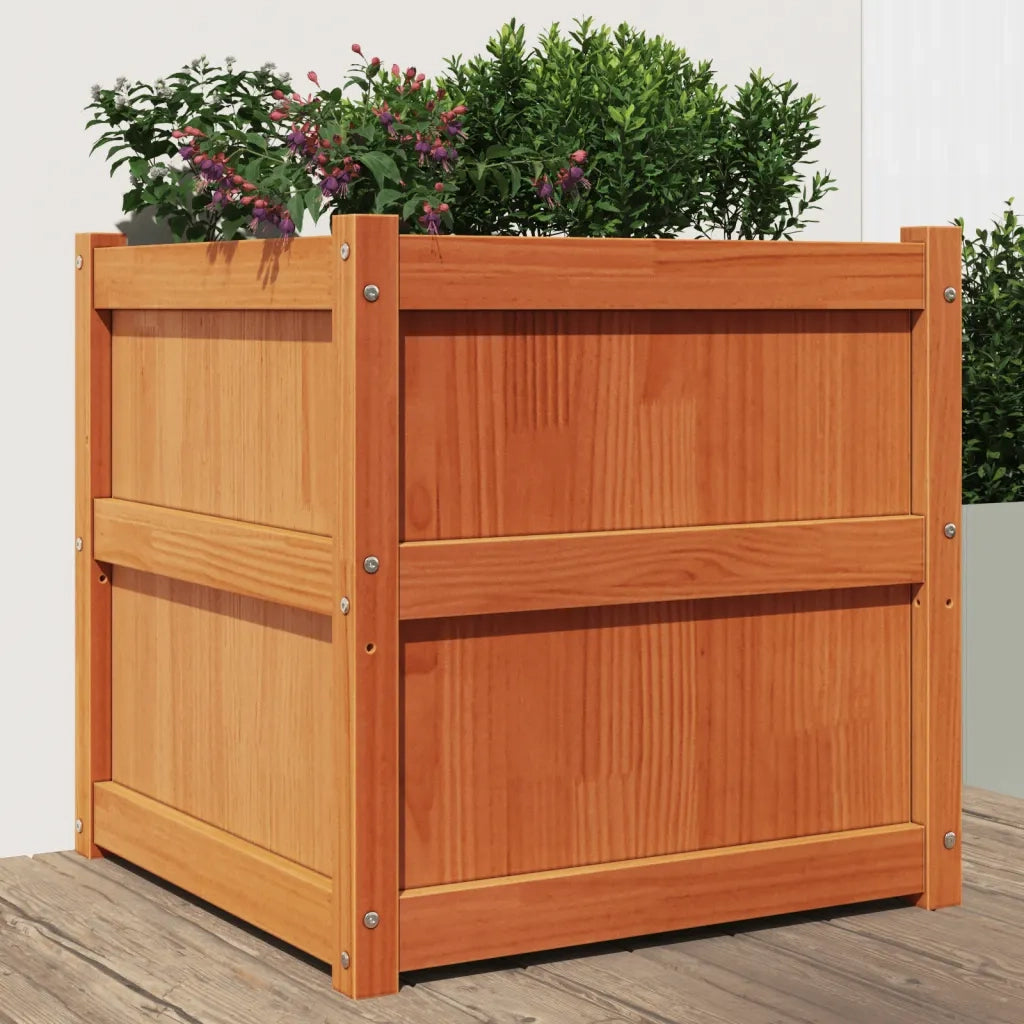 Fioriera | Cassetta per fiori | Vaso Giardino Marrone Cera 60x60x60 cm Legno Massello Pino