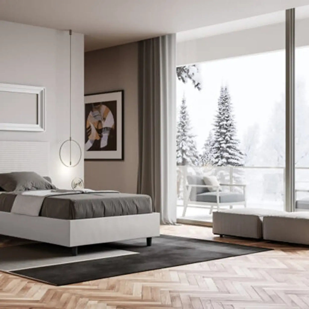 Letto matrimoniale francese contenitore imbottito 140x190 similpelle bianco Focus
