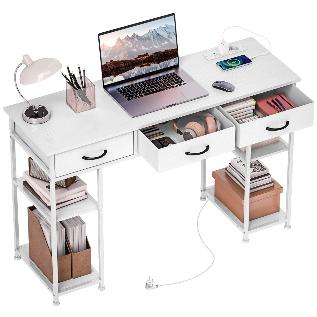 Scrivania da ufficio con 2 USB e 2 prese ¨C zephmum ¨C bianco 120x40x76 cm