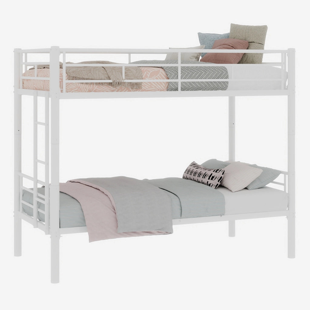 Letto a castello 90 × 190 cm con scala e barriere, convertibile in due letti singoli, senza materasso, bianco