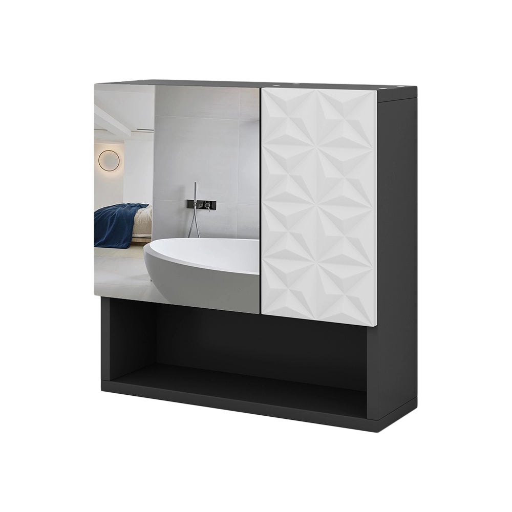 Vicco Specchio contenitore bagno Nero 54 x 55 cm con anta e vani a giorno