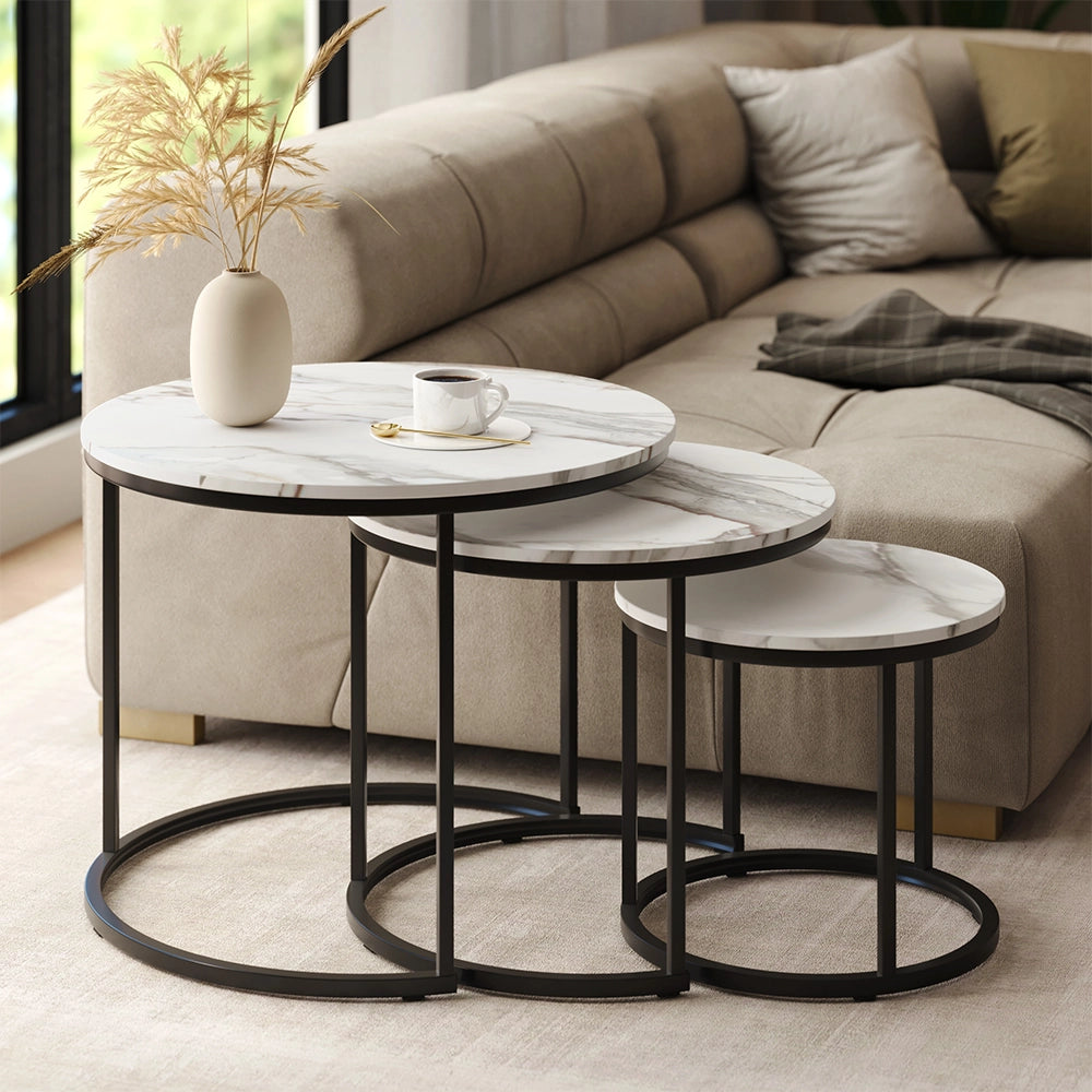 Vicco Tavolino da divano Bianco/nero 55 x 55 cm 3 parti
