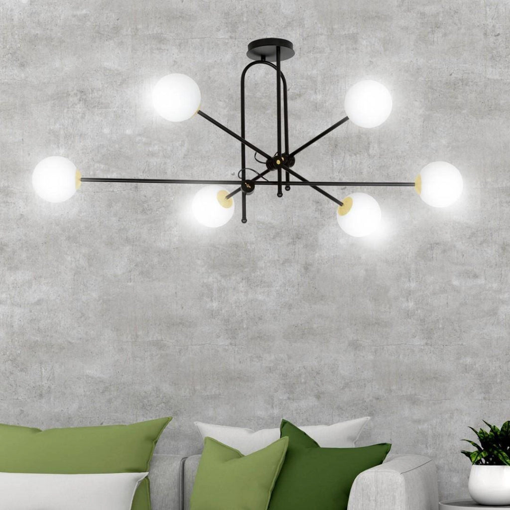 Lampadario nero oro 6xE14 sfere vetro DIARF Emibig