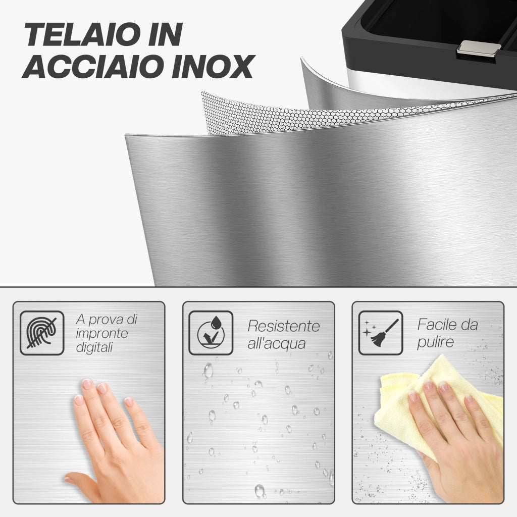 Bidone Immondizia 3 Sezioni ¨C Minimal ¨C Acciaio PP Argento 45.7x35.8x76 cm